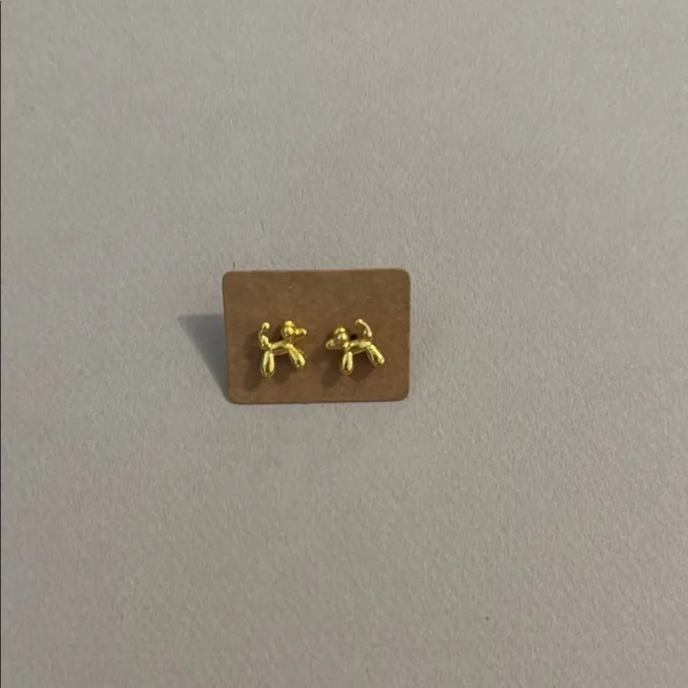 Gold Balloon Dog Earrings M466 - Picture 3 of 3